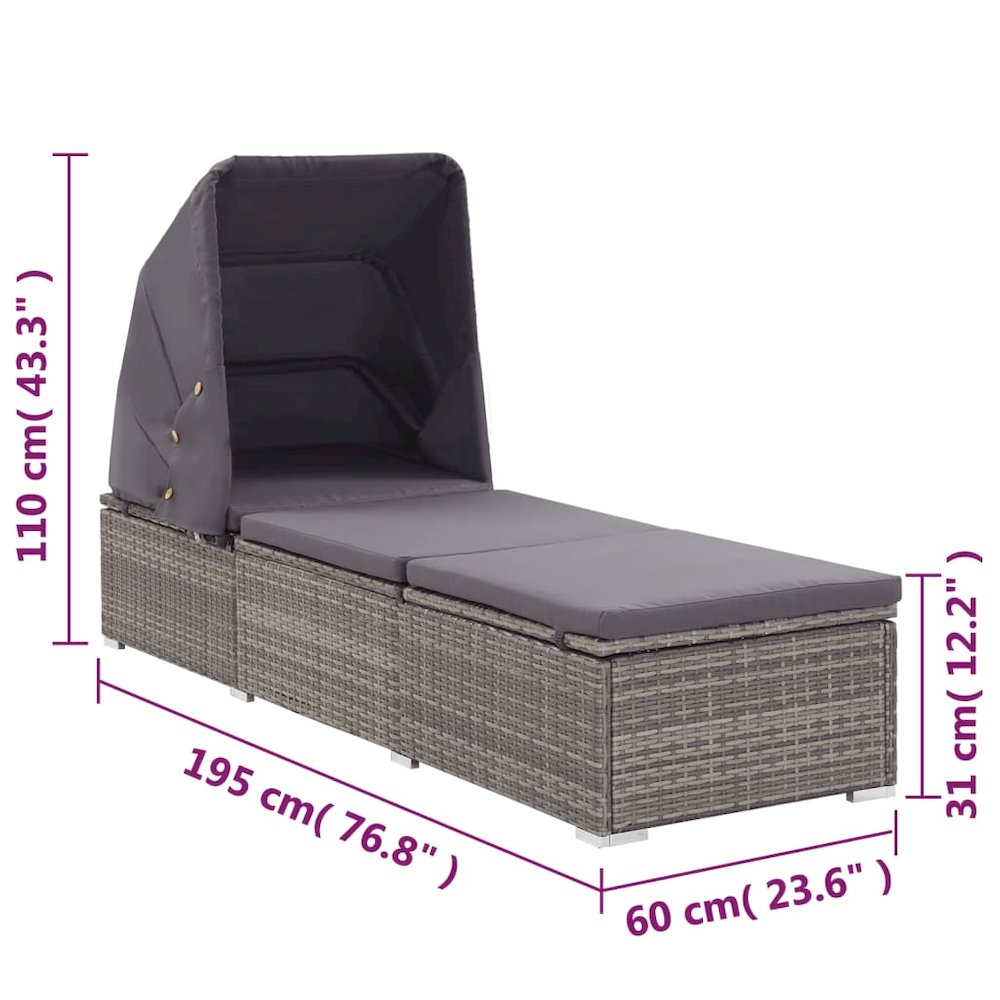 Sun Lounger Grey rattan and dark grey cushion. Picture 9