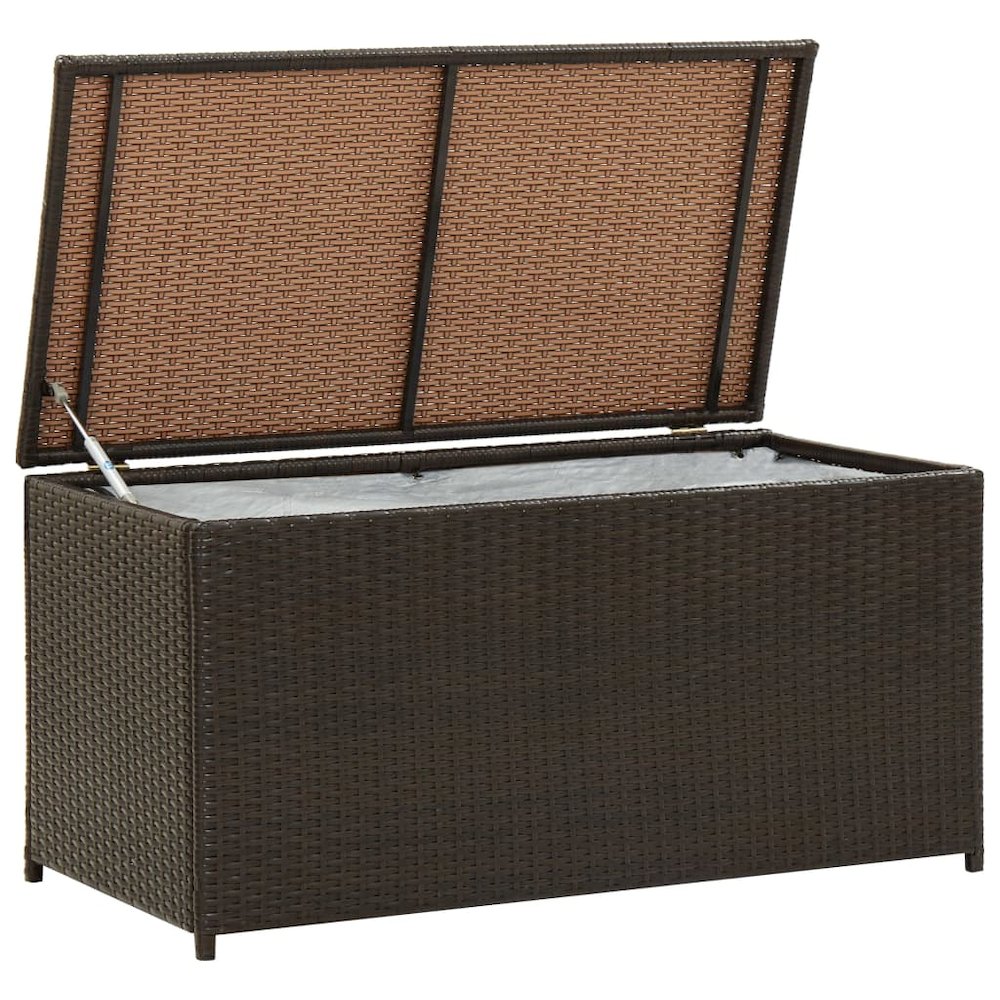 Outdoor Storage Box Brown Polyethylene rattan, Powder-coated steel. Picture 1