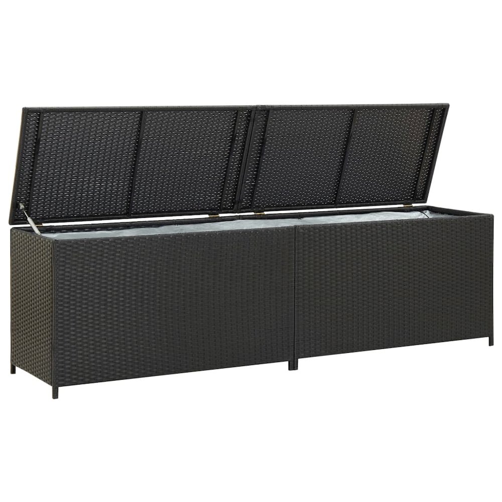 Storage Chest Black Poly Rattan, Powder-Coated Steel Large. Picture 1