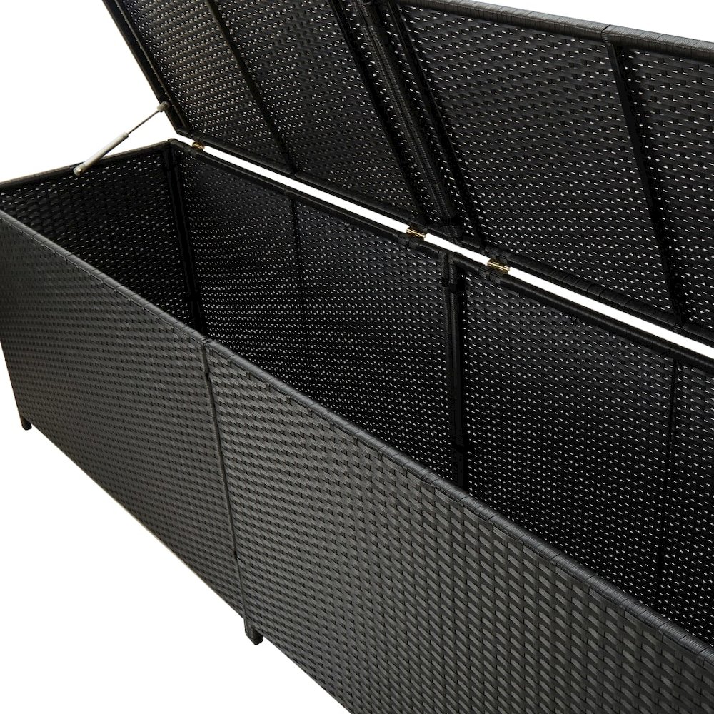 Storage Chest Black Poly Rattan, Powder-Coated Steel Large. Picture 4