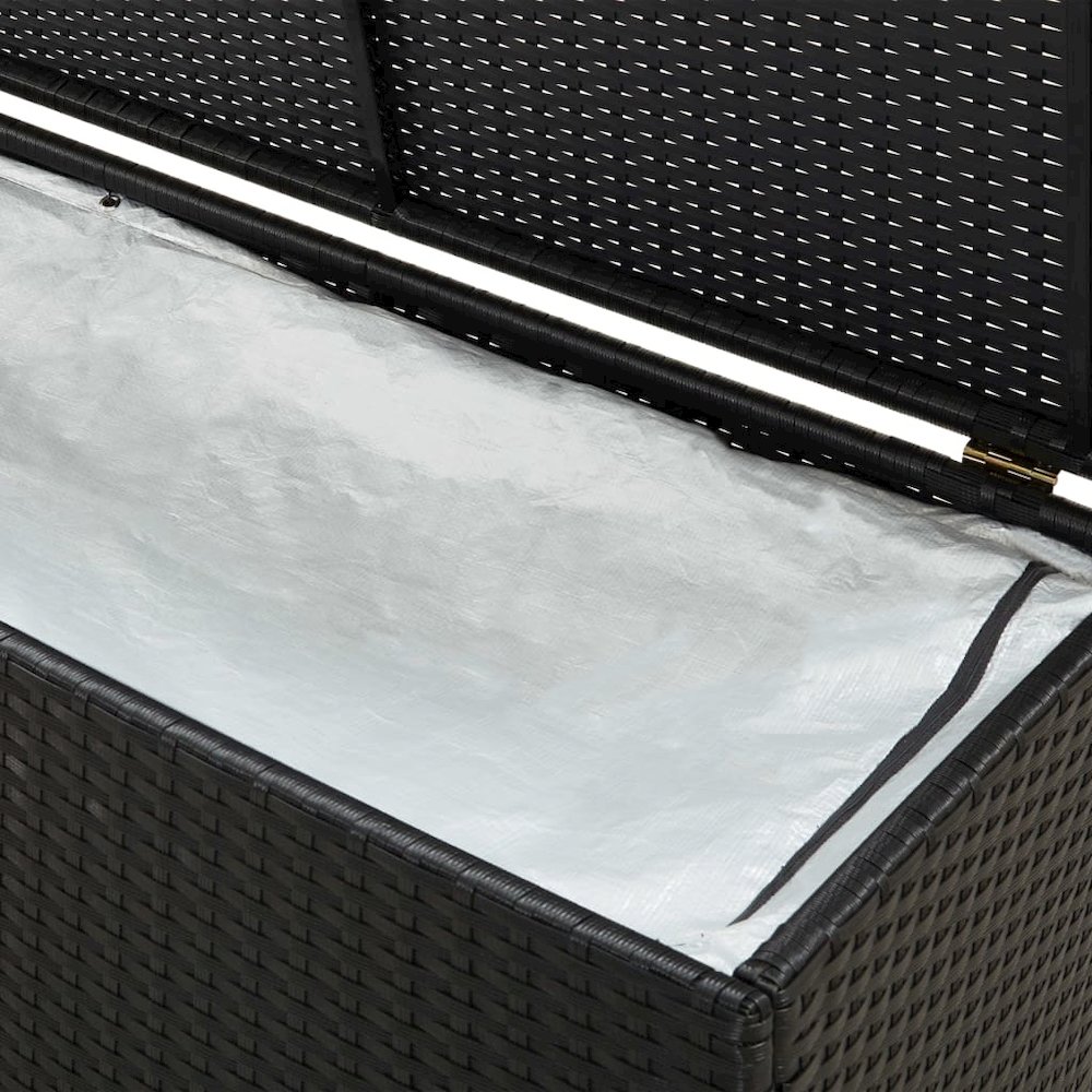 Storage Chest Black Poly Rattan, Powder-Coated Steel Large. Picture 5