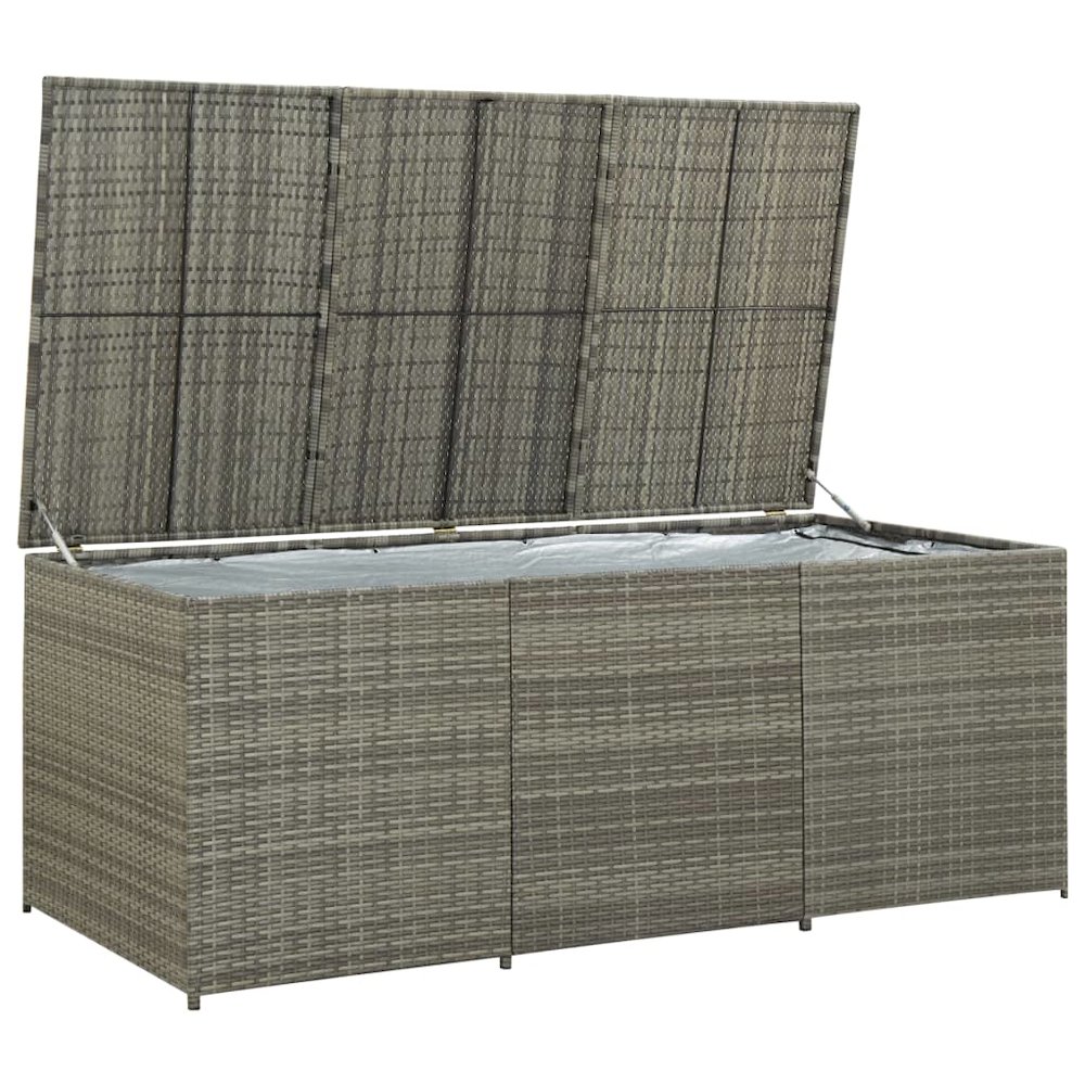 Storage Chest Grey PE Rattan, Powder-Coated Steel Large. Picture 2