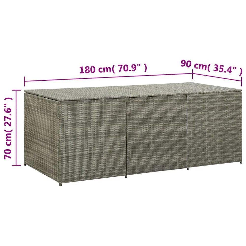 Storage Chest Grey PE Rattan, Powder-Coated Steel Large. Picture 8