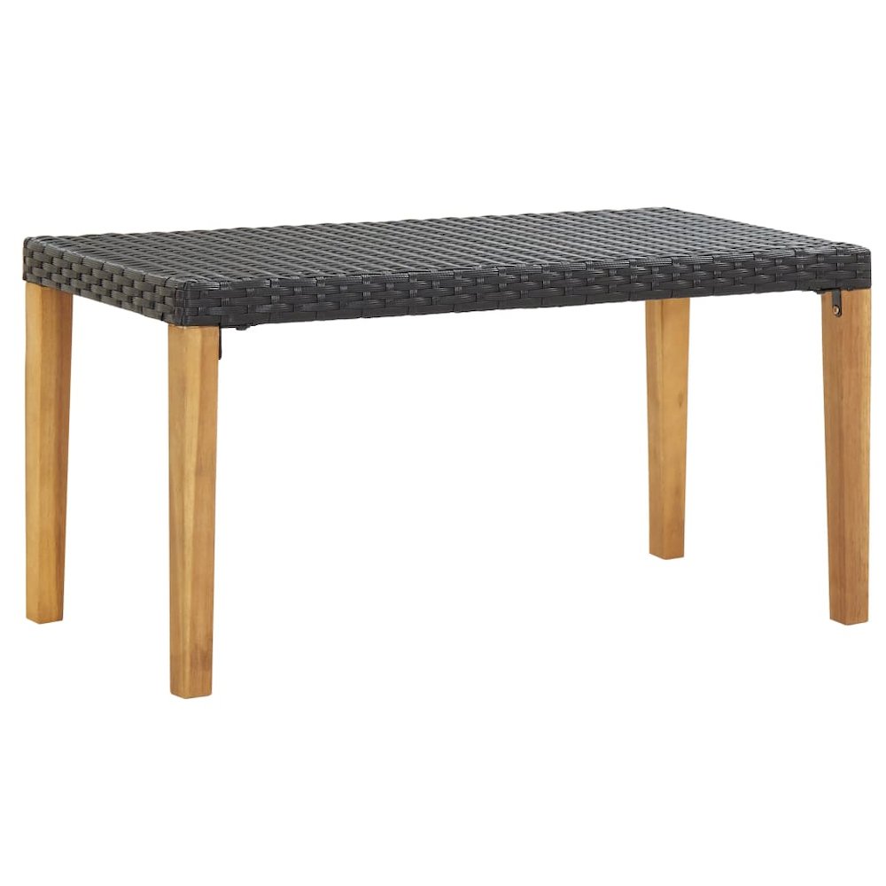 Garden Bench Black Poly Rattan and Solid Acacia Wood Medium. Picture 1