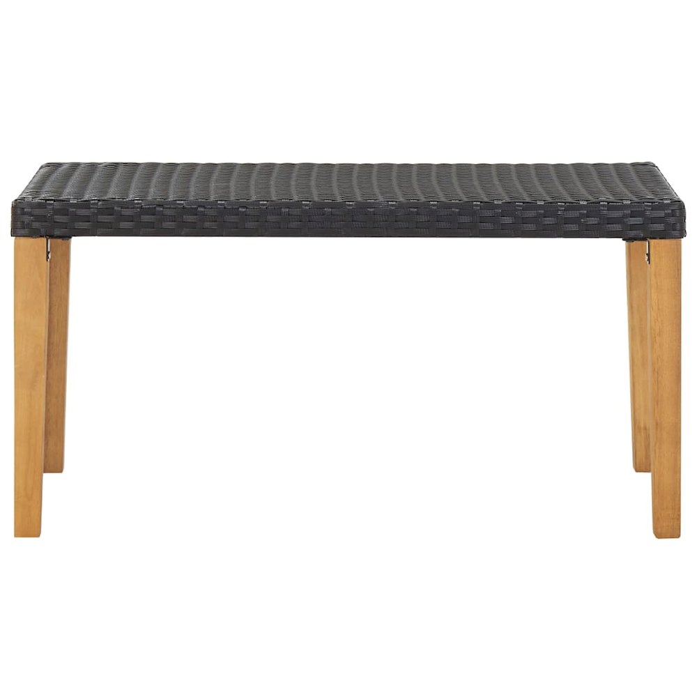 Garden Bench Black Poly Rattan and Solid Acacia Wood Medium. Picture 2