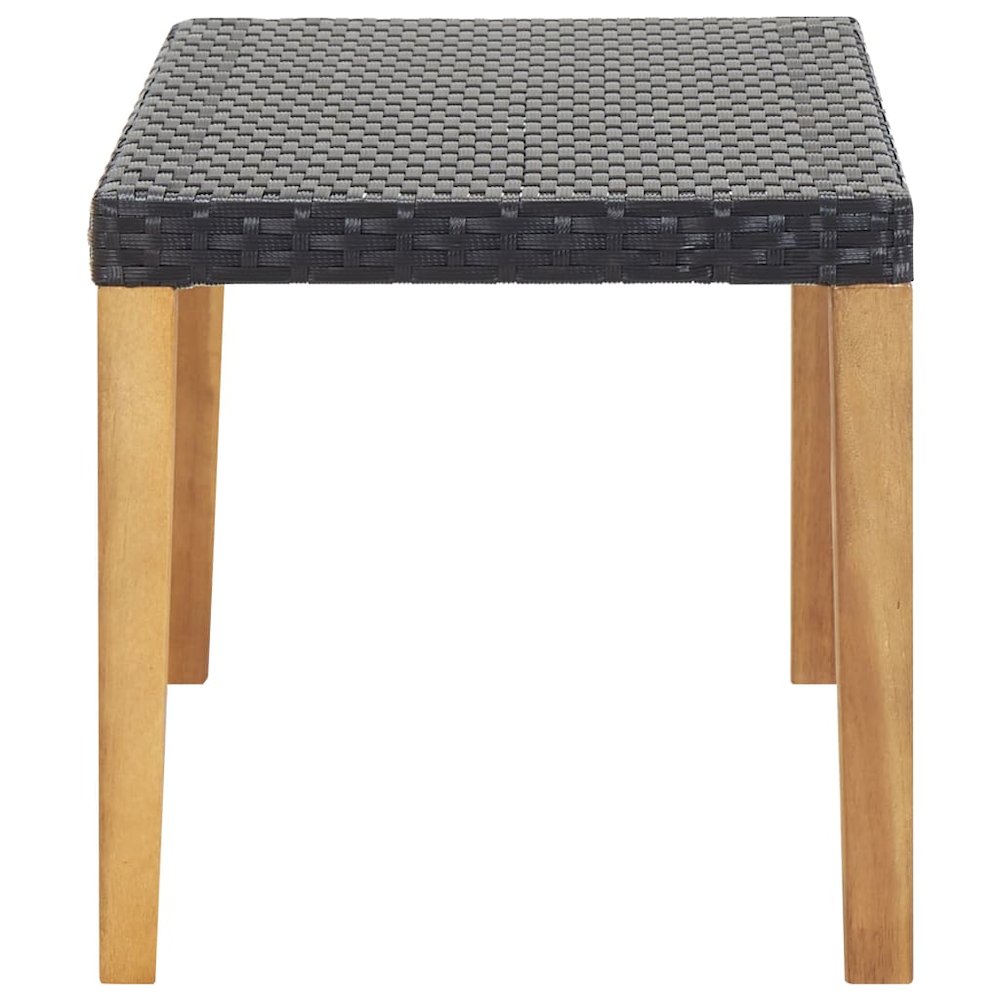 Garden Bench Black Poly Rattan and Solid Acacia Wood Medium. Picture 3