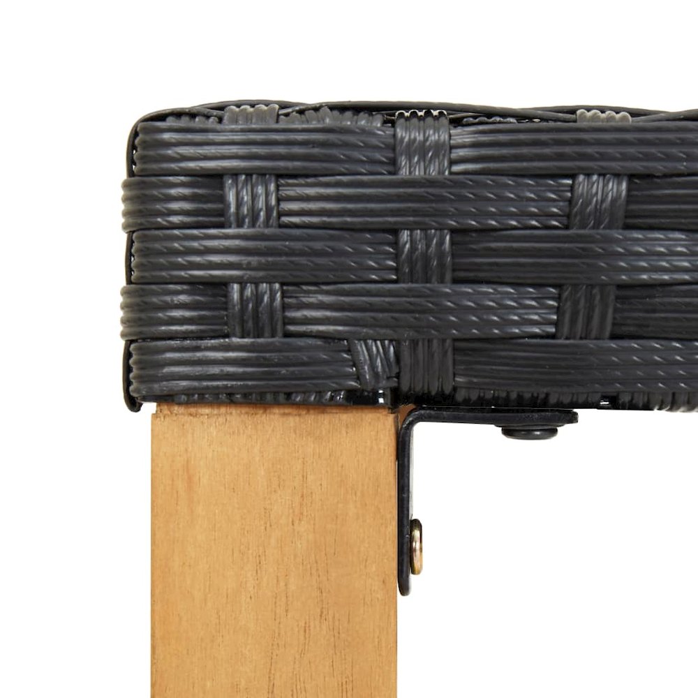 Garden Bench Black Poly Rattan and Solid Acacia Wood Medium. Picture 4