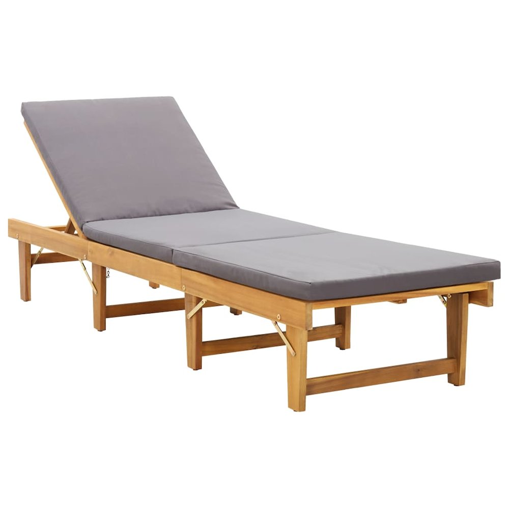 Sun Lounger Dark grey Solid Acacia wood Standard Foldable. Picture 1