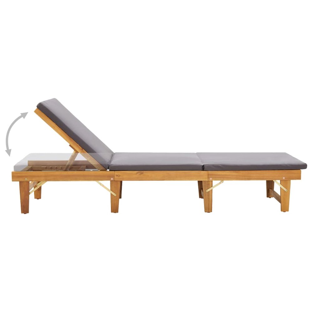Sun Lounger Dark grey Solid Acacia wood Standard Foldable. Picture 2