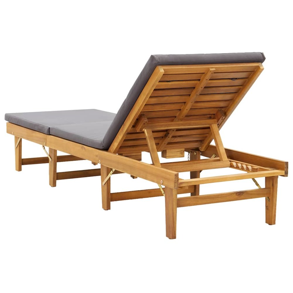 Sun Lounger Dark grey Solid Acacia wood Standard Foldable. Picture 5