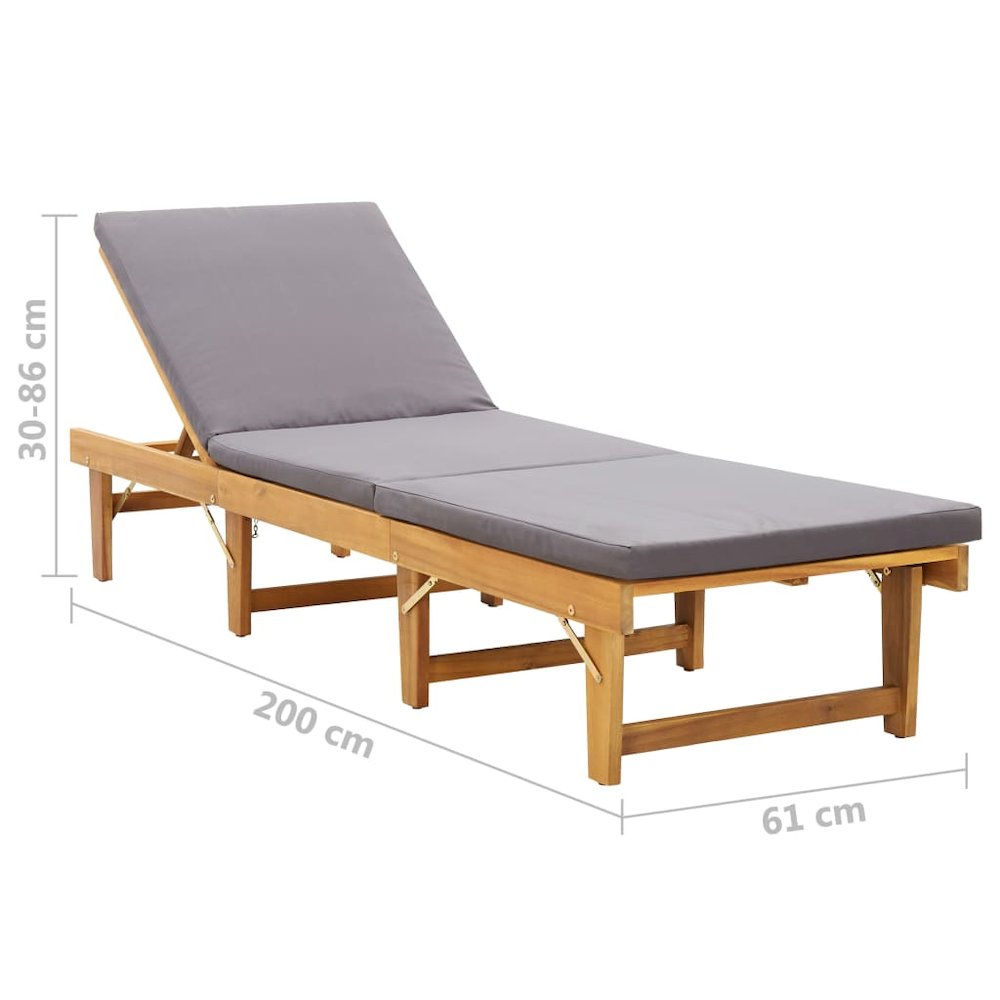 Sun Lounger Dark grey Solid Acacia wood Standard Foldable. Picture 8