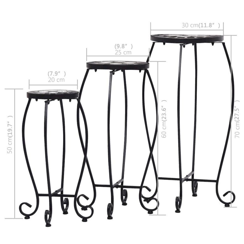 Table Set of 3 Black and White Iron and Ceramic Small Durable. Picture 8