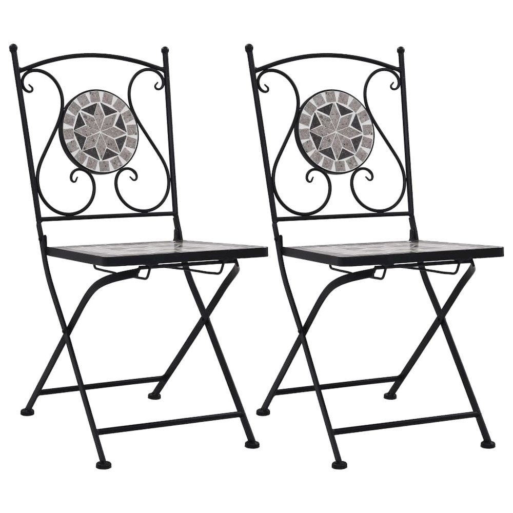 Garden Chair Set of 2 Grey Powder-coated steel and ceramic. Picture 1