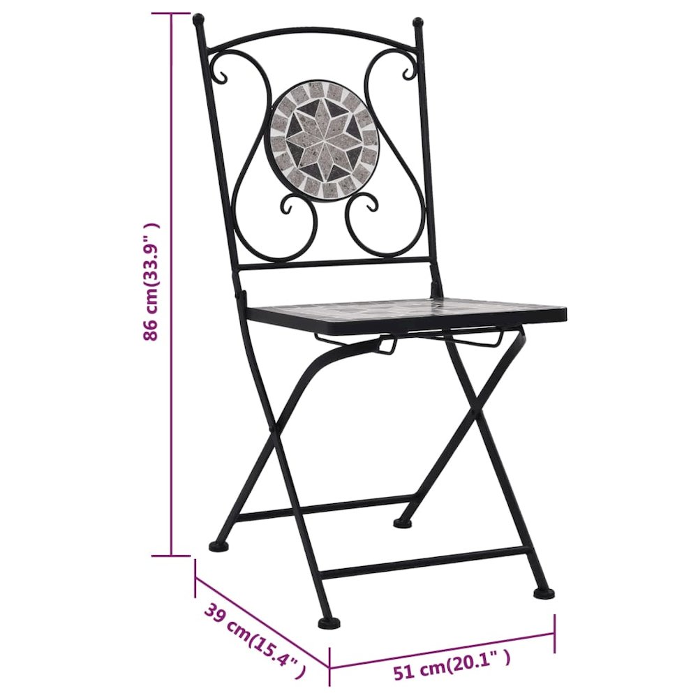 Garden Chair Set of 2 Grey Powder-coated steel and ceramic. Picture 11