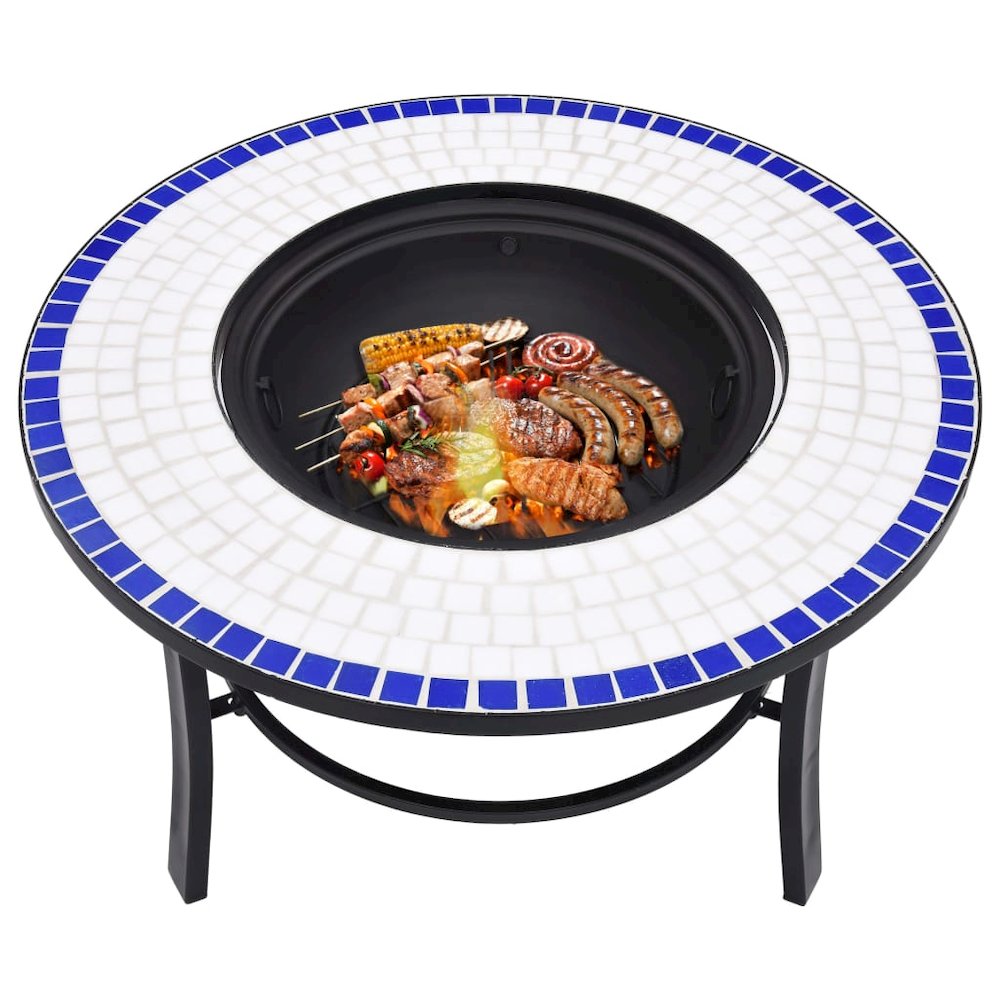 vidaXL Mosaic Fire Pit Blue and White 26.8" Ceramic, 46720. Picture 5