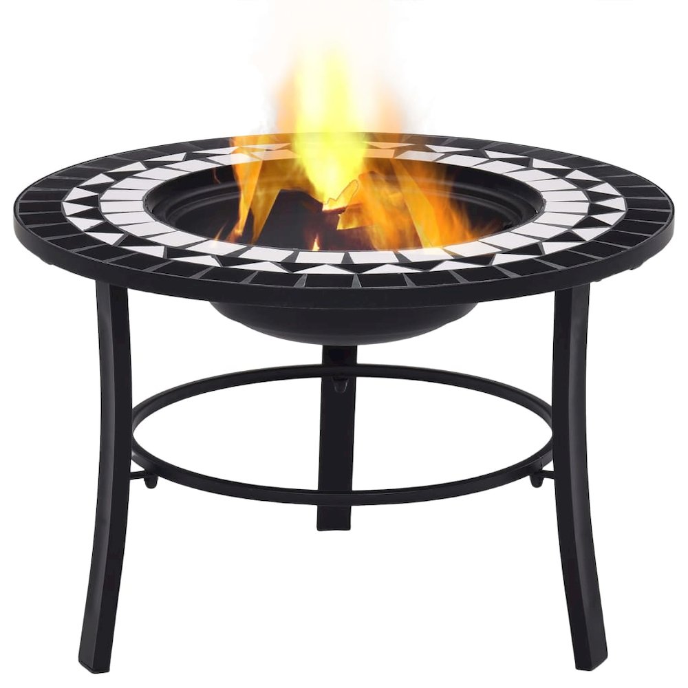 vidaXL Mosaic Fire Pit Black and White 26.8" Ceramic, 46721. Picture 2