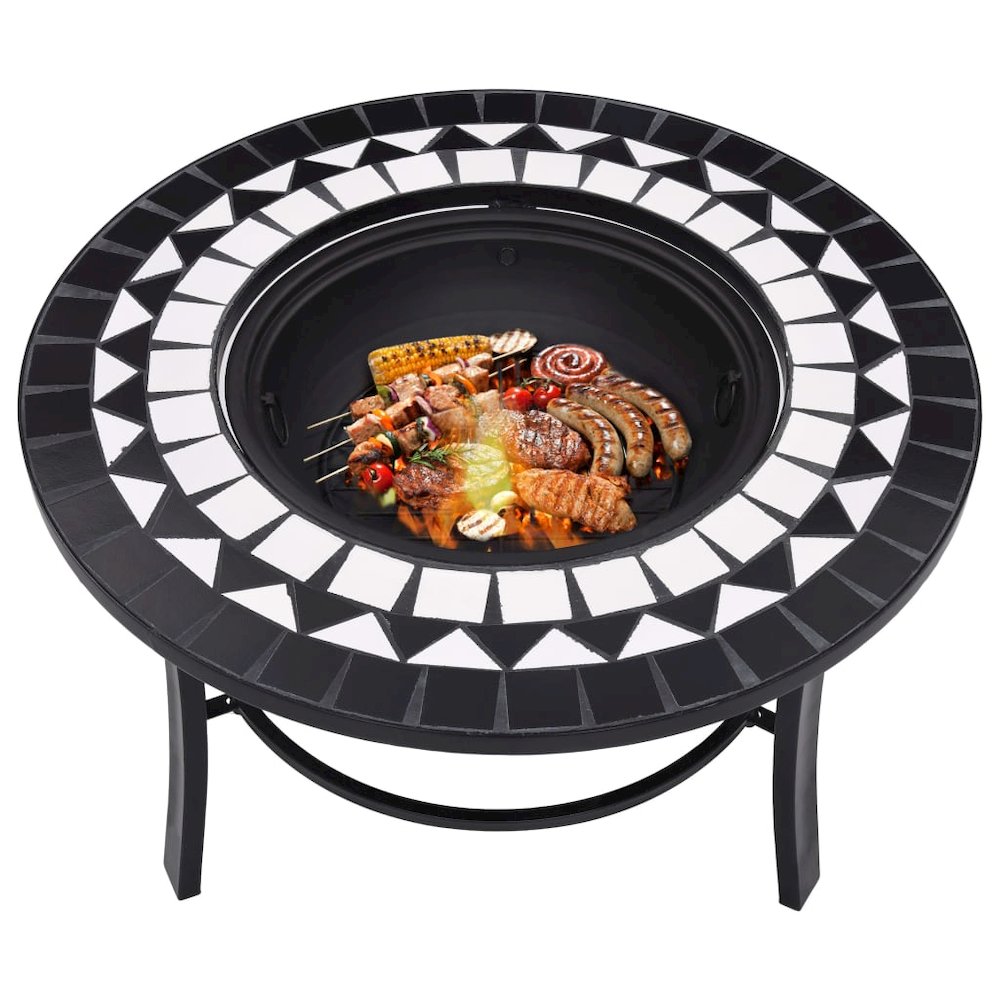vidaXL Mosaic Fire Pit Black and White 26.8" Ceramic, 46721. Picture 6