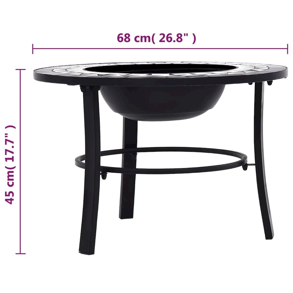 vidaXL Mosaic Fire Pit Black and White 26.8" Ceramic, 46721. Picture 9