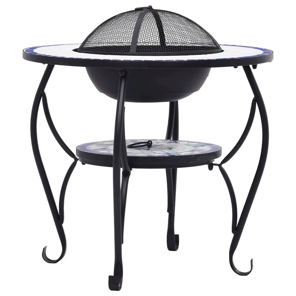 vidaXL Mosaic Fire Pit Table Blue and White 26.8" Ceramic, 46724. Picture 5