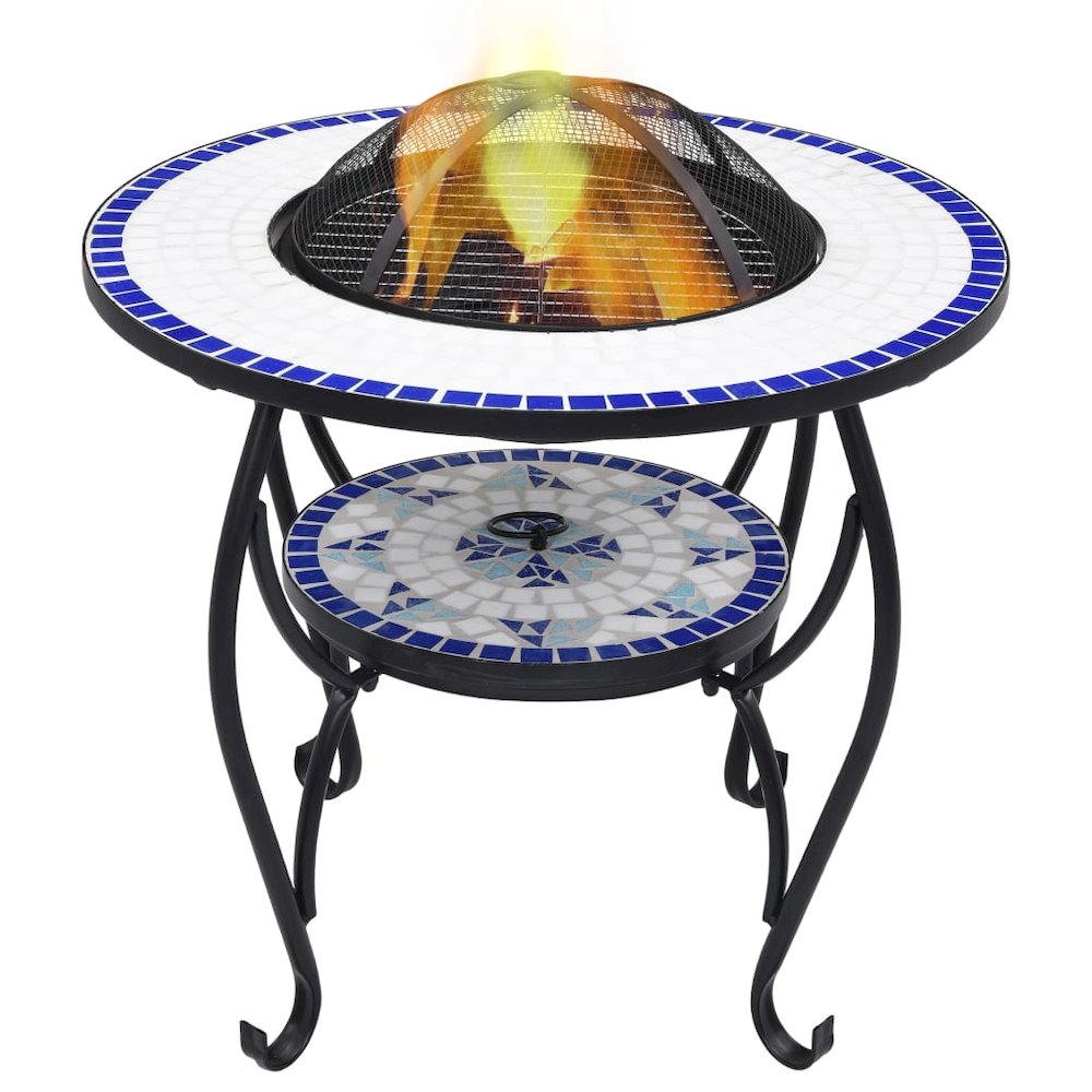 vidaXL Mosaic Fire Pit Table Blue and White 26.8" Ceramic, 46724. Picture 1