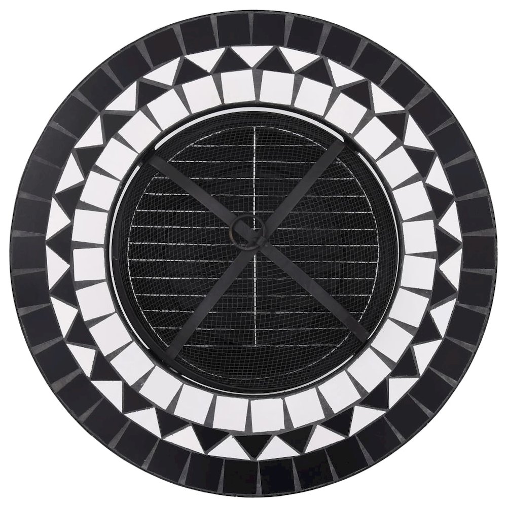 vidaXL Mosaic Fire Pit Table Black and White 26.8" Ceramic, 46725. Picture 8