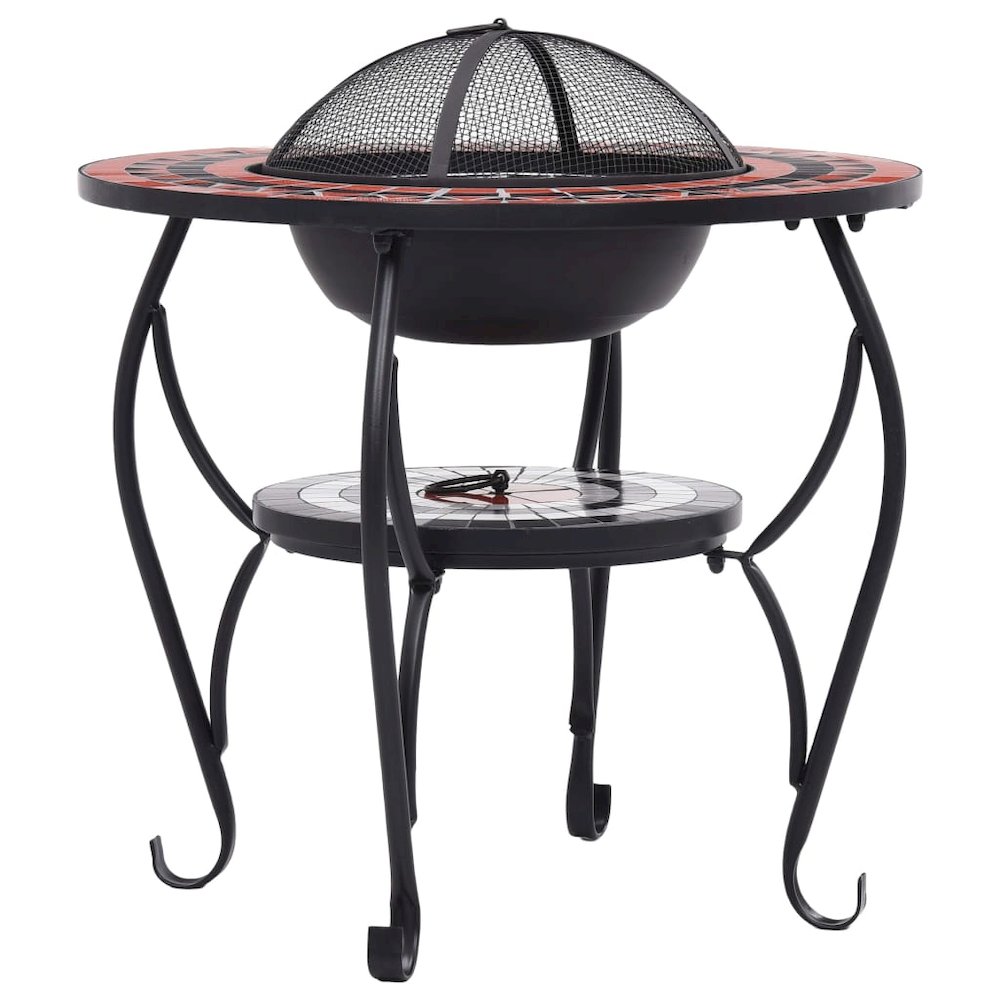 vidaXL Mosaic Fire Pit Table Terracotta and White 26.8" Ceramic, 46726. Picture 5