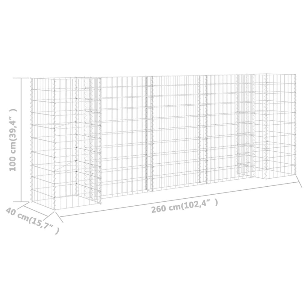 Gabion Planter Silver Steel wire 102.4 x 15.7 x 39.4 in Durable. Picture 6
