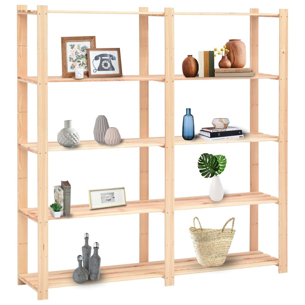vidaXL 5-Tier Storage Rack 66.9"x15"x66.9" Solid Pinewood 1102.3 lb. Picture 2