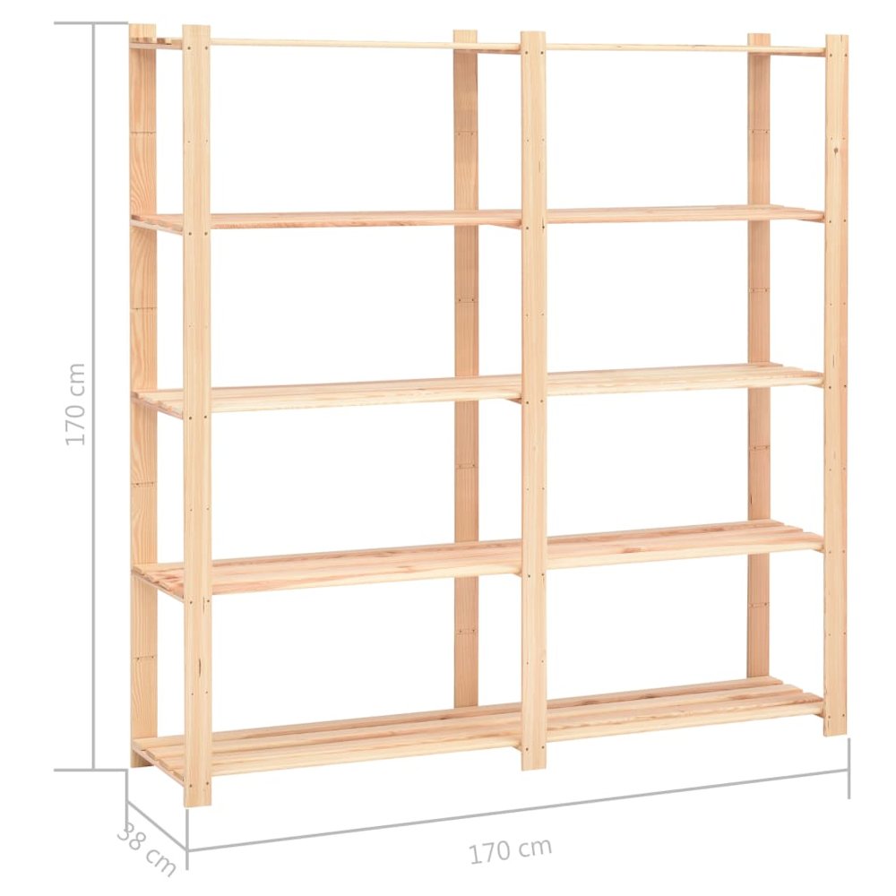 vidaXL 5-Tier Storage Rack 66.9"x15"x66.9" Solid Pinewood 1102.3 lb. Picture 7