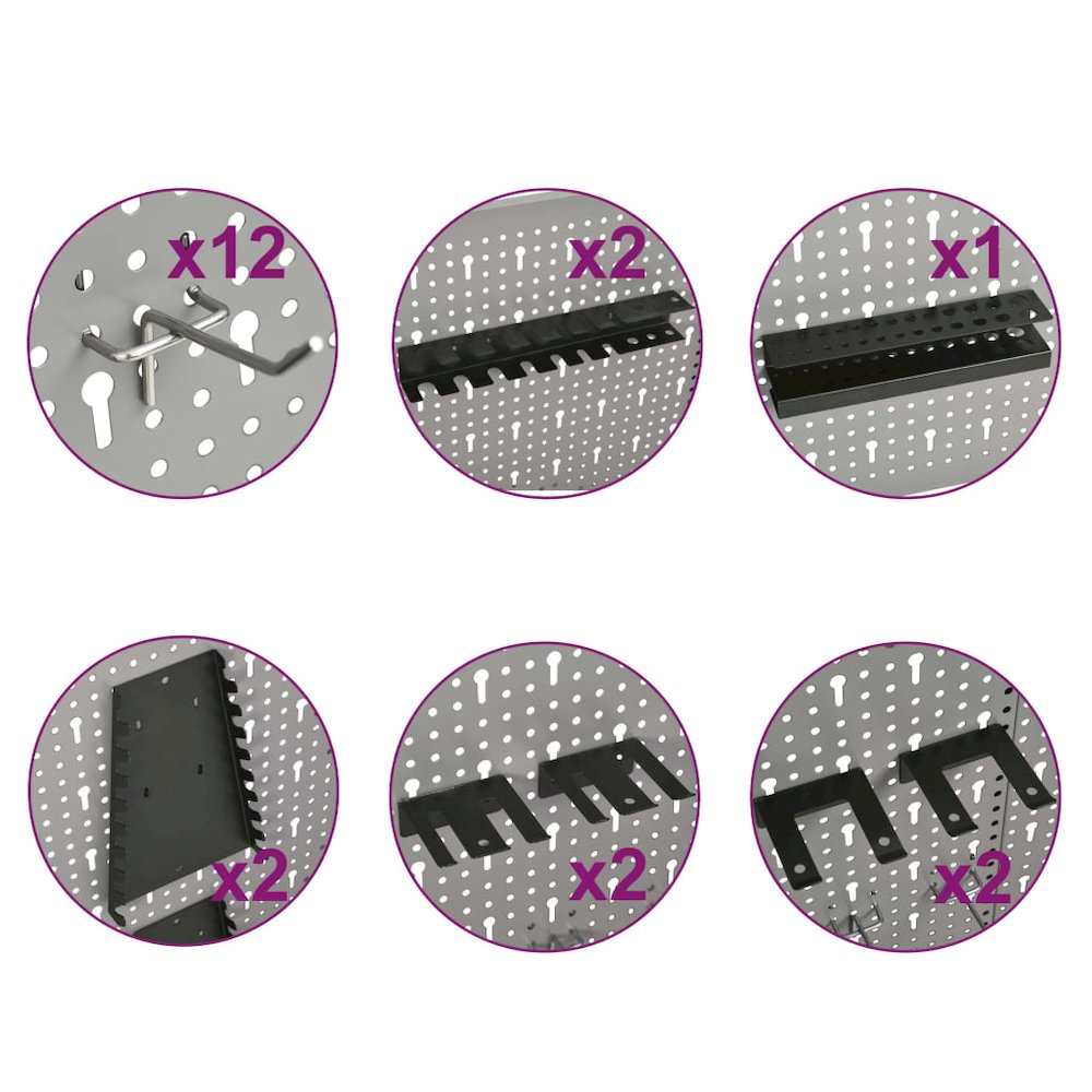 vidaXL Wall-mounted Peg Boards 4 pcs 15.7"x22.8" Steel, 145352. Picture 9