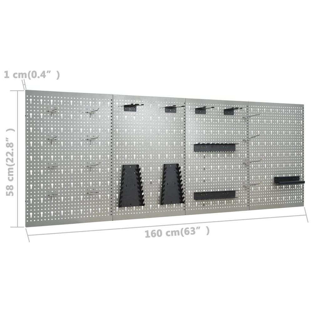vidaXL Wall-mounted Peg Boards 4 pcs 15.7"x22.8" Steel, 145352. Picture 10