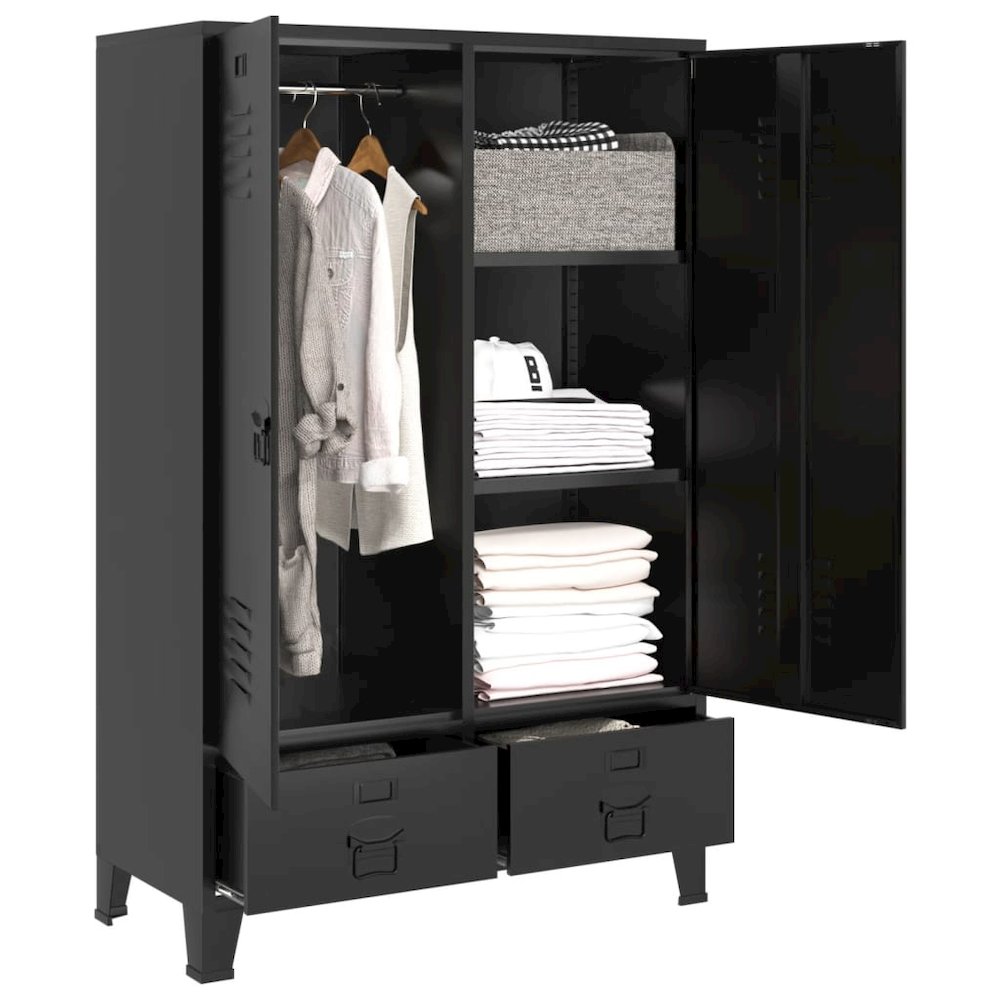Wardrobe Black Steel, Plastic Compact Wardrobe Rectangular. Picture 3