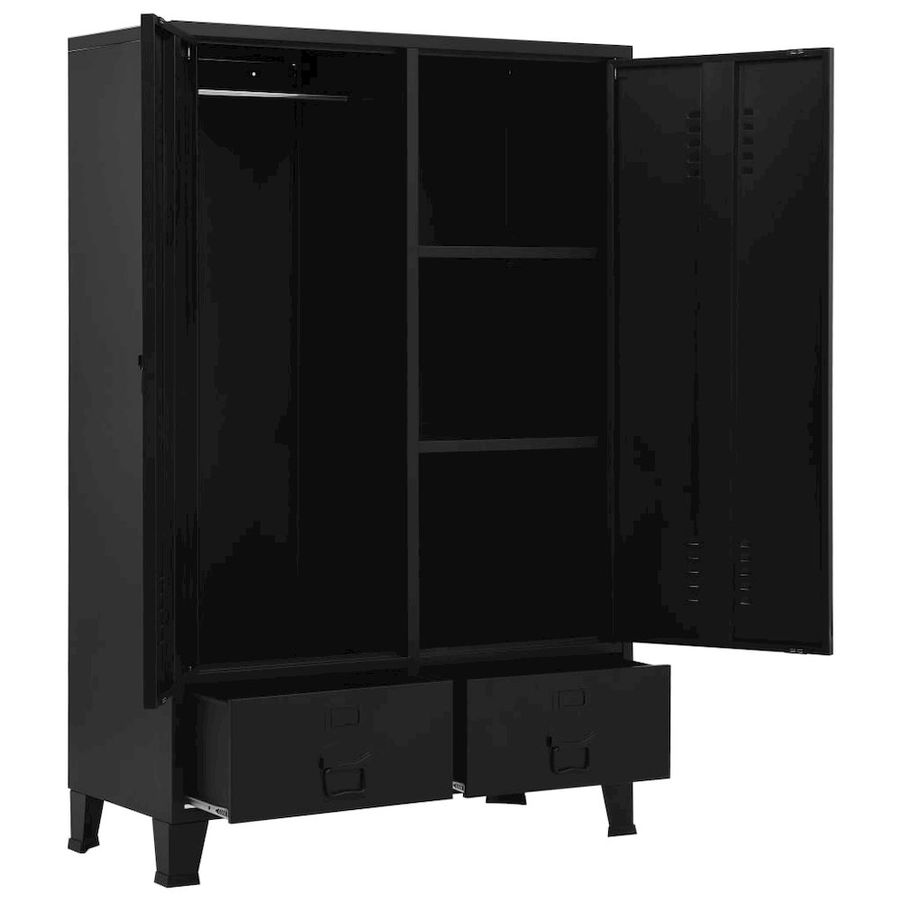 Wardrobe Black Steel, Plastic Compact Wardrobe Rectangular. Picture 4
