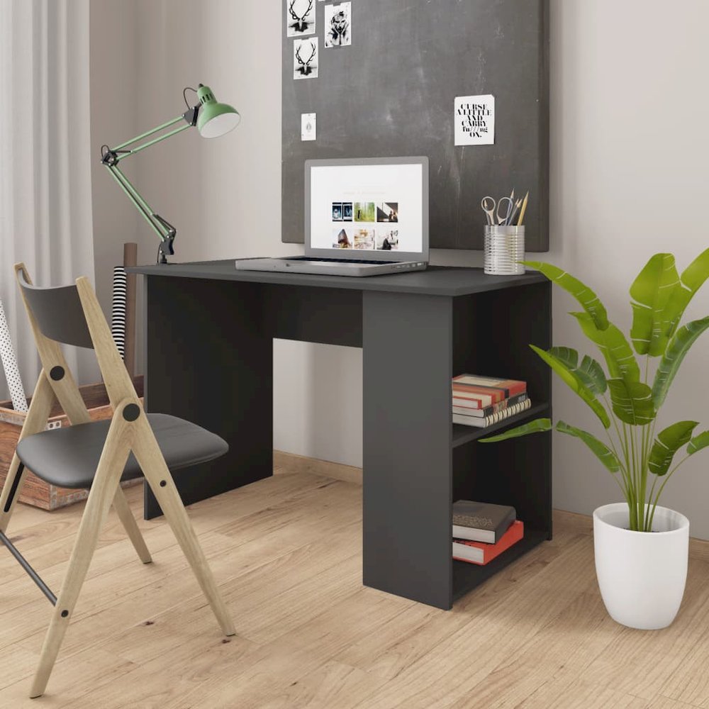 Desk Gray Engineered Wood Medium Desk Rectangular Modern. Picture 1
