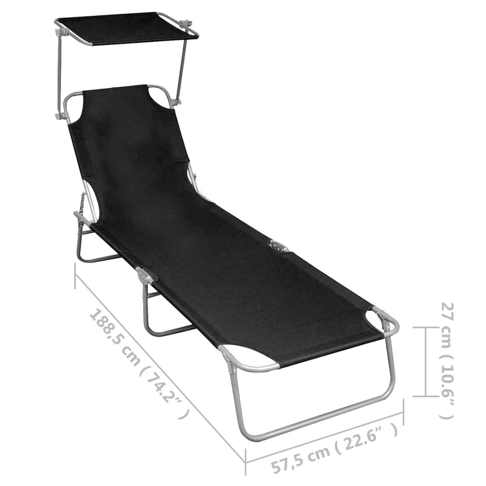 Sunlounger Black Powder-coated aluminum Standard Foldable. Picture 7