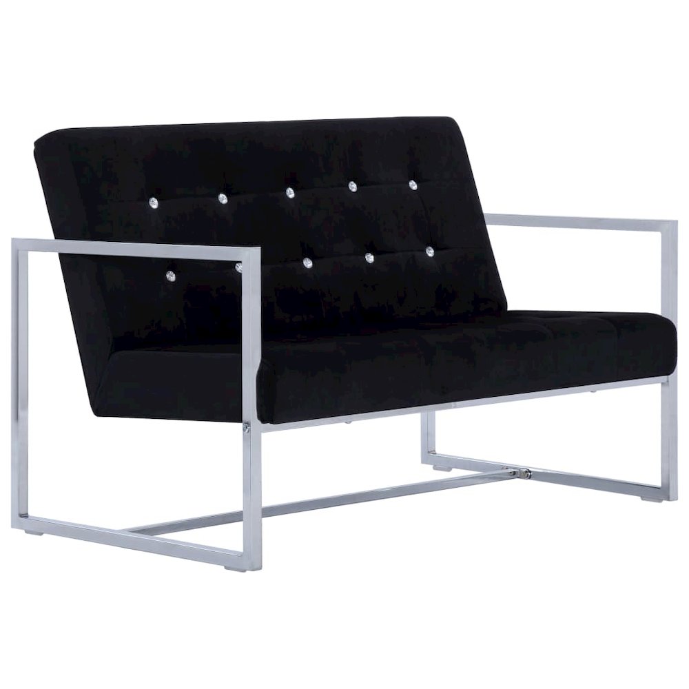 Armchair Black Velvet, Chrome, Wood Standard Durable Loveseat. Picture 2