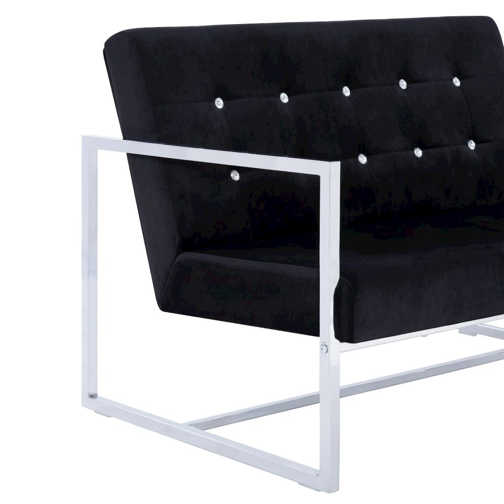 Armchair Black Velvet, Chrome, Wood Standard Durable Loveseat. Picture 6