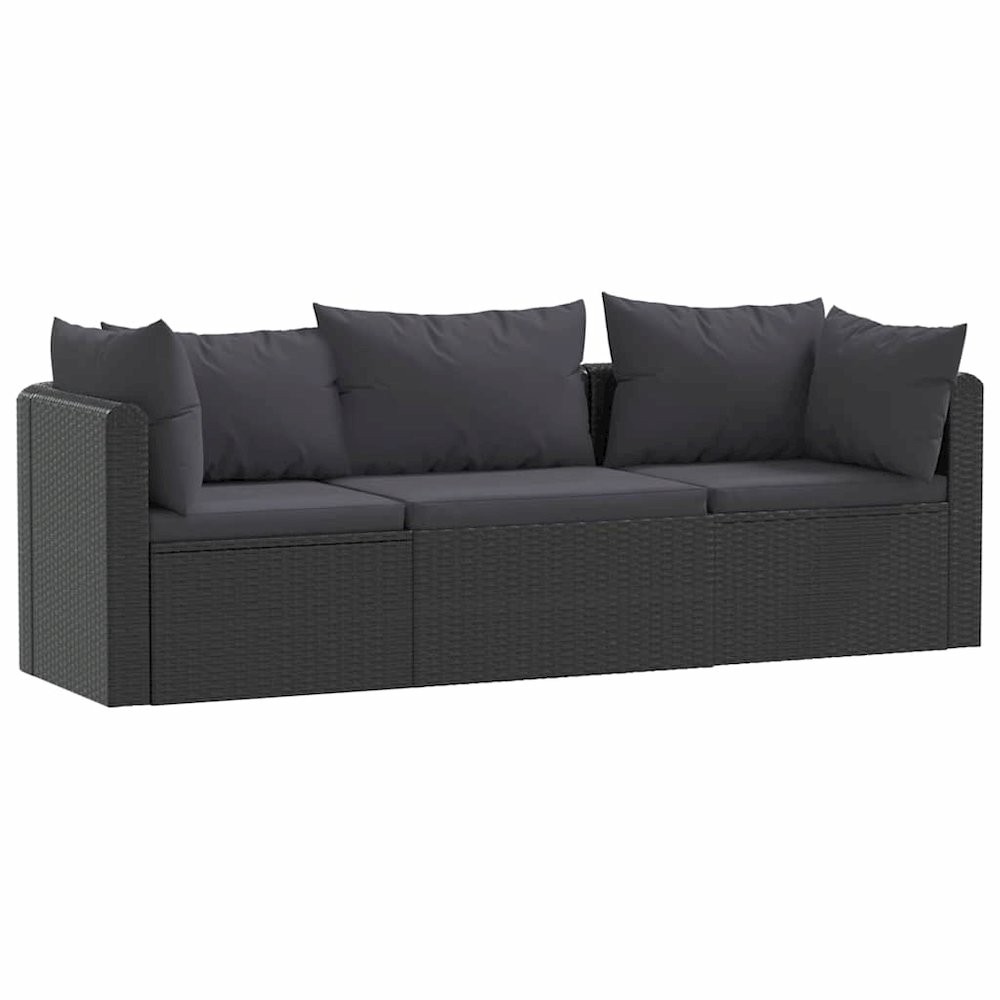 Garden Sofa Black PE Rattan, Powder-Coated Steel Standard. Picture 1