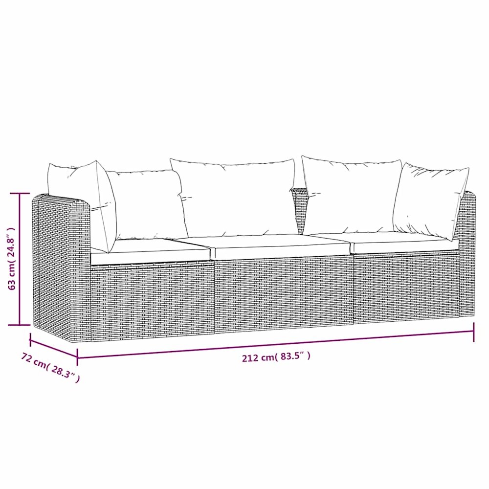 Garden Sofa Black PE Rattan, Powder-Coated Steel Standard. Picture 8