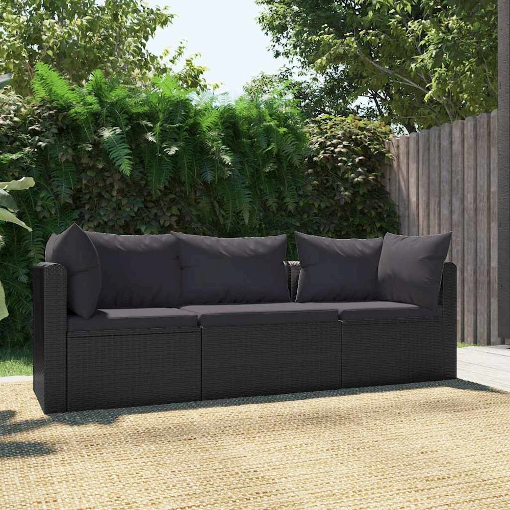 Garden Sofa Black PE Rattan, Powder-Coated Steel Standard. Picture 2