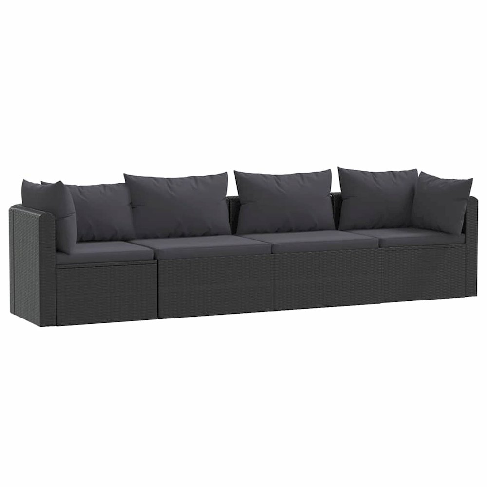 Garden Sofa Black PE rattan 4-seater Adjustable Feet. Picture 1