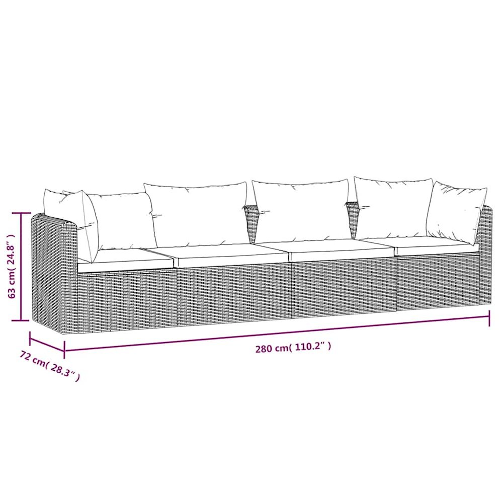 Garden Sofa Black PE rattan 4-seater Adjustable Feet. Picture 8