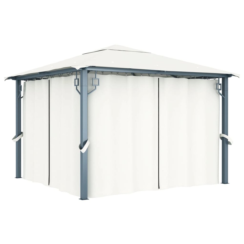 Gazebo with Curtain 118.1"x118.1" Cream Aluminum. Picture 1