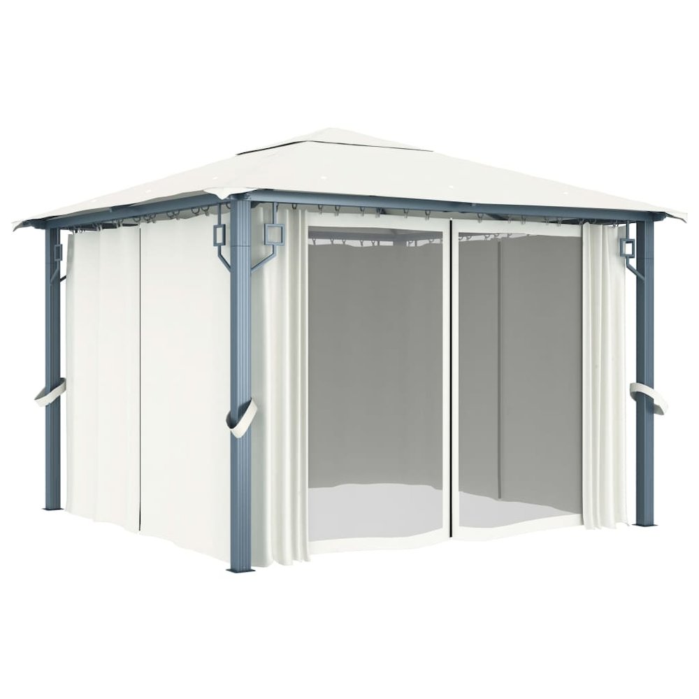 Gazebo with Curtain 118.1"x118.1" Cream Aluminum. Picture 2