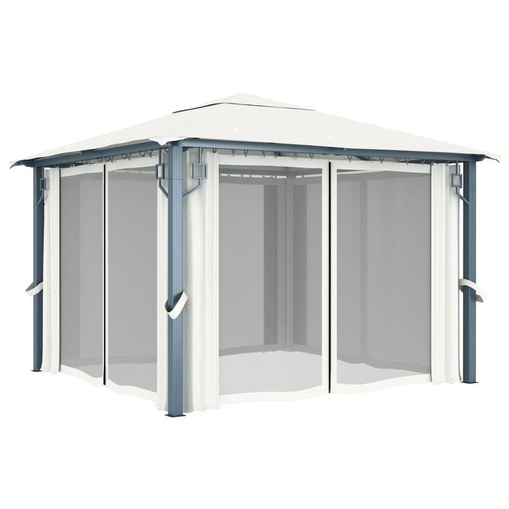 Gazebo with Curtain 118.1"x118.1" Cream Aluminum. Picture 3