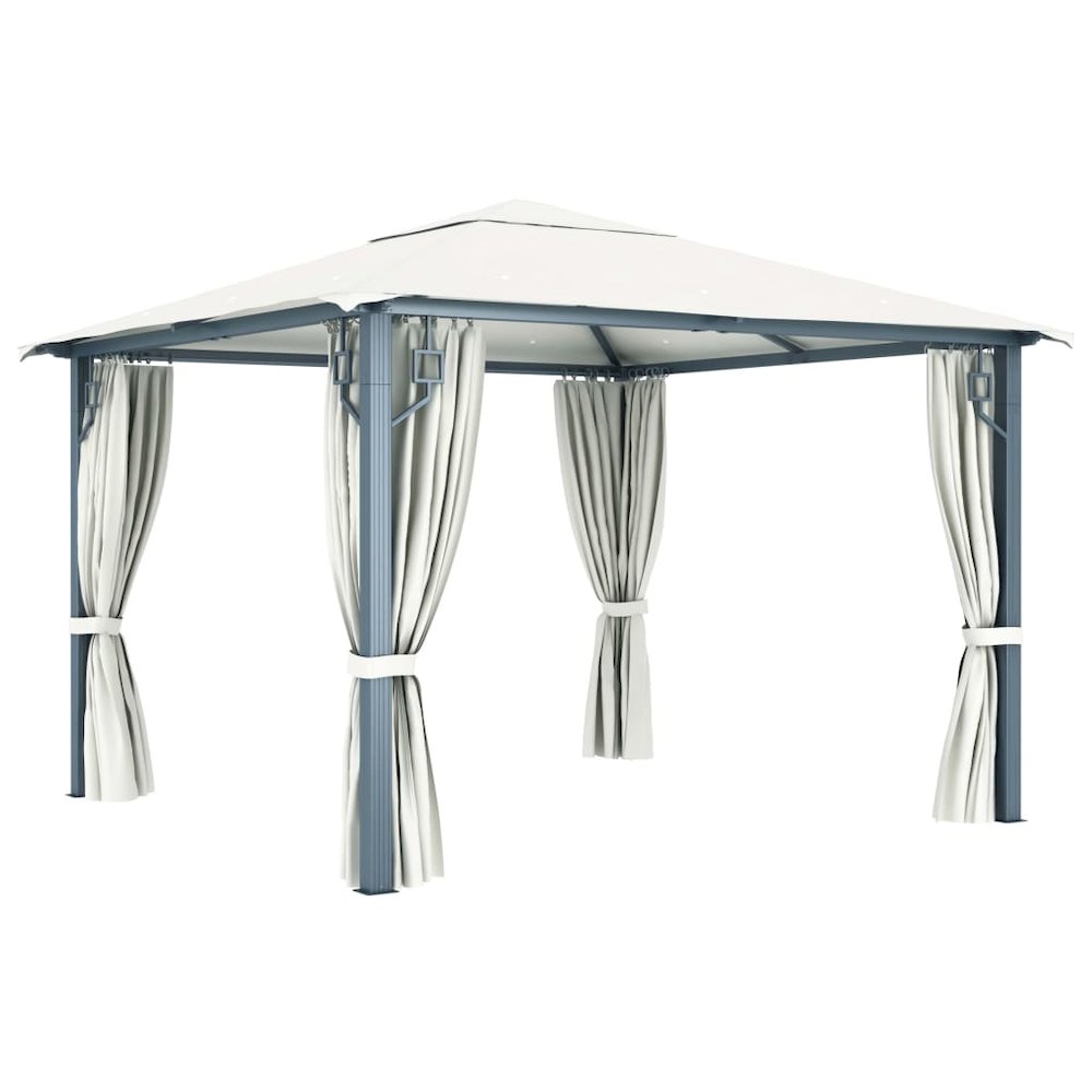Gazebo with Curtain 118.1"x118.1" Cream Aluminum. Picture 4