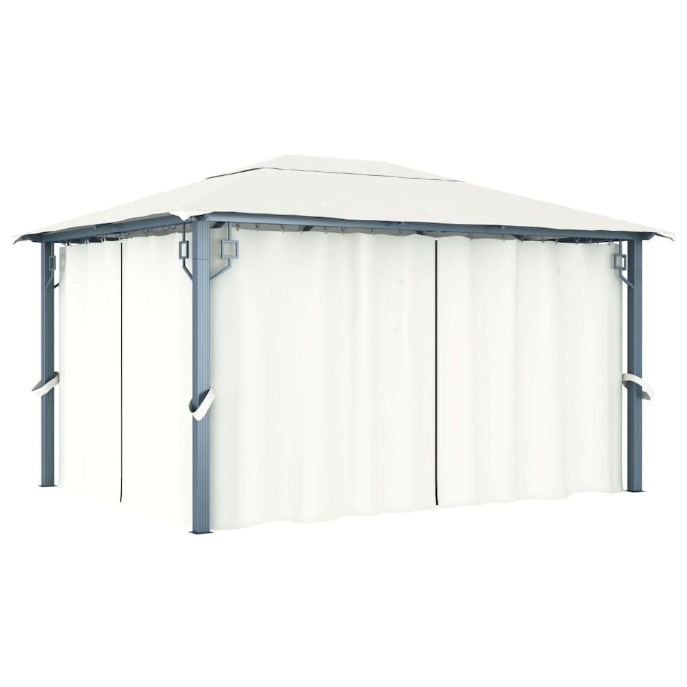Gazebo with Curtain 157.5"x118.1" Cream Aluminum. Picture 1
