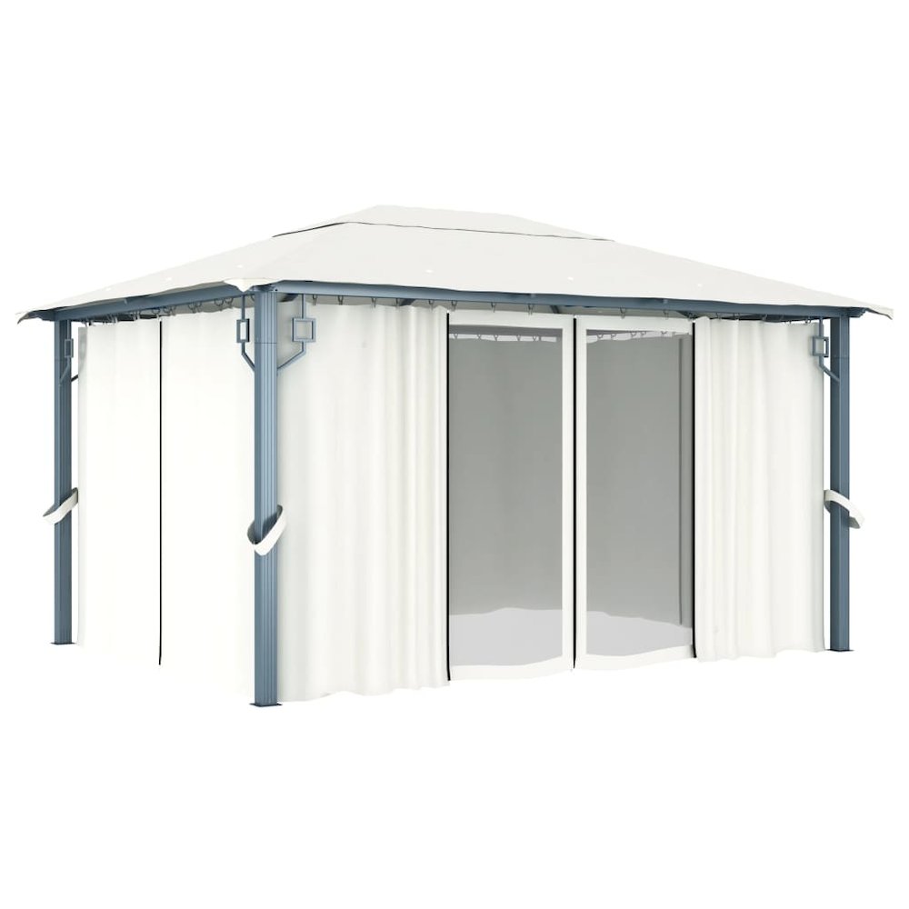 Gazebo with Curtain 157.5"x118.1" Cream Aluminum. Picture 2