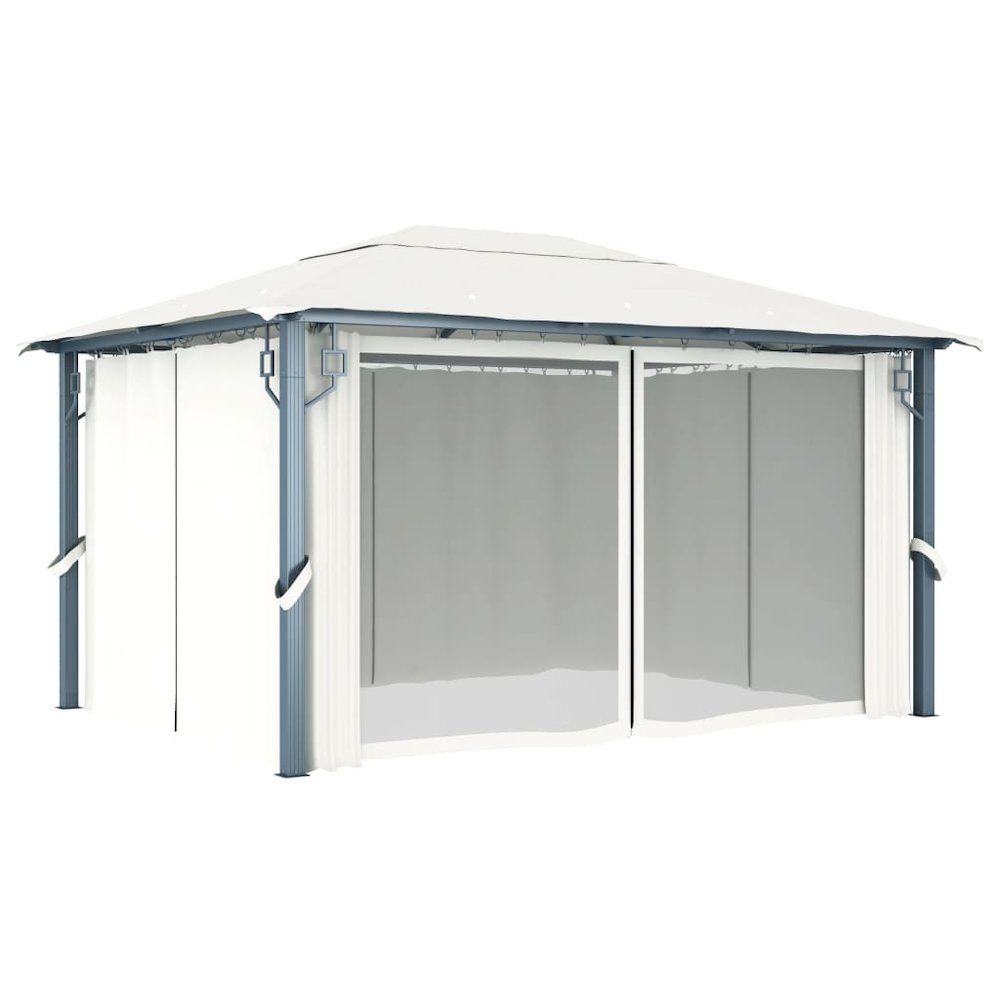 Gazebo with Curtain 157.5"x118.1" Cream Aluminum. Picture 3