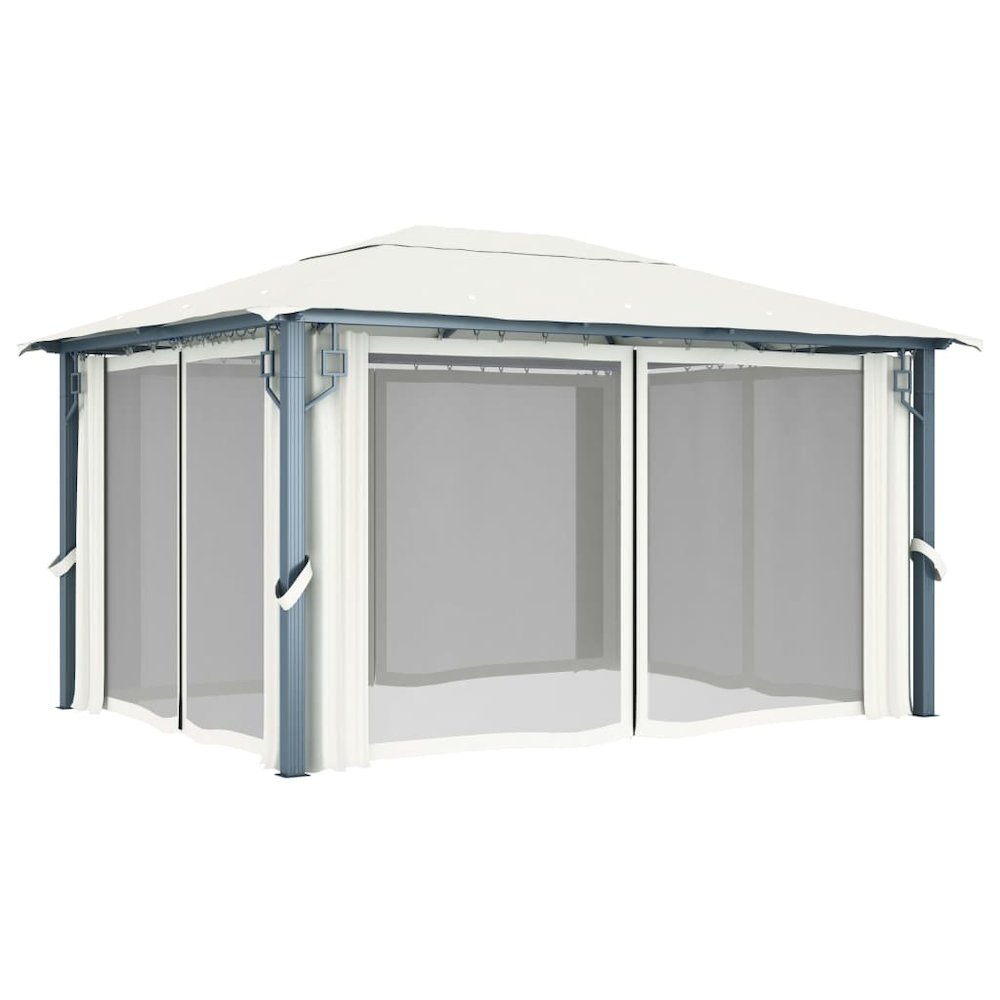 Gazebo with Curtain 157.5"x118.1" Cream Aluminum. Picture 4